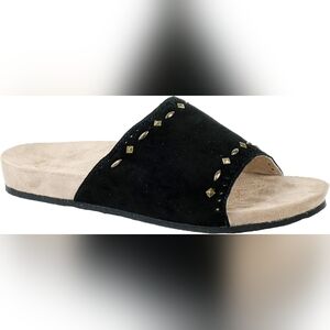 NEW Revitalign Black Leather Suede Studded Slide Sandals Sz 8 B